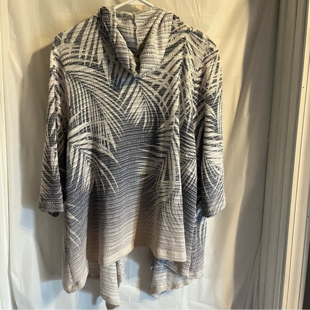 Catherines Open Front Hooded Cardigan Womens Size 2X Intricate Knit Navy & White